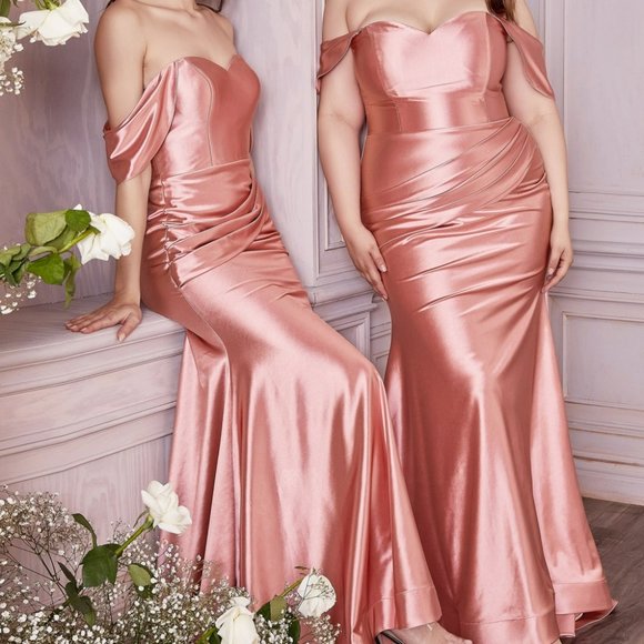 NEW DUSTY ROSE PROM PARTY SATIN STRAPLESS FITTED GOWN DRESS CD163 - Picture 6 of 6